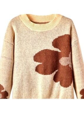 Crew neck sweater, NWOT ,size Medium,100%polyester , light tane with brown.